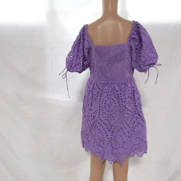 NEW ENGLISH FACTORY Womens Eyelet Scallop Edge Mini Dress Purple Size L - Picture 2 of 14